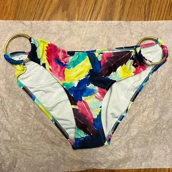 NWOT Milly Cabana Gold Ring Feather Print Bikini Bottom M - Picture 1 of 4
